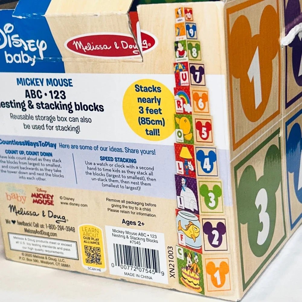 Melissa & Doug Disney Baby Mickey Mouse ABC/123 Nesting & Stacking Blocks Age 2+